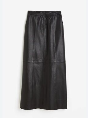 H&M Lambskin Leather Skirt Black A-Line Maxi Long Size 8